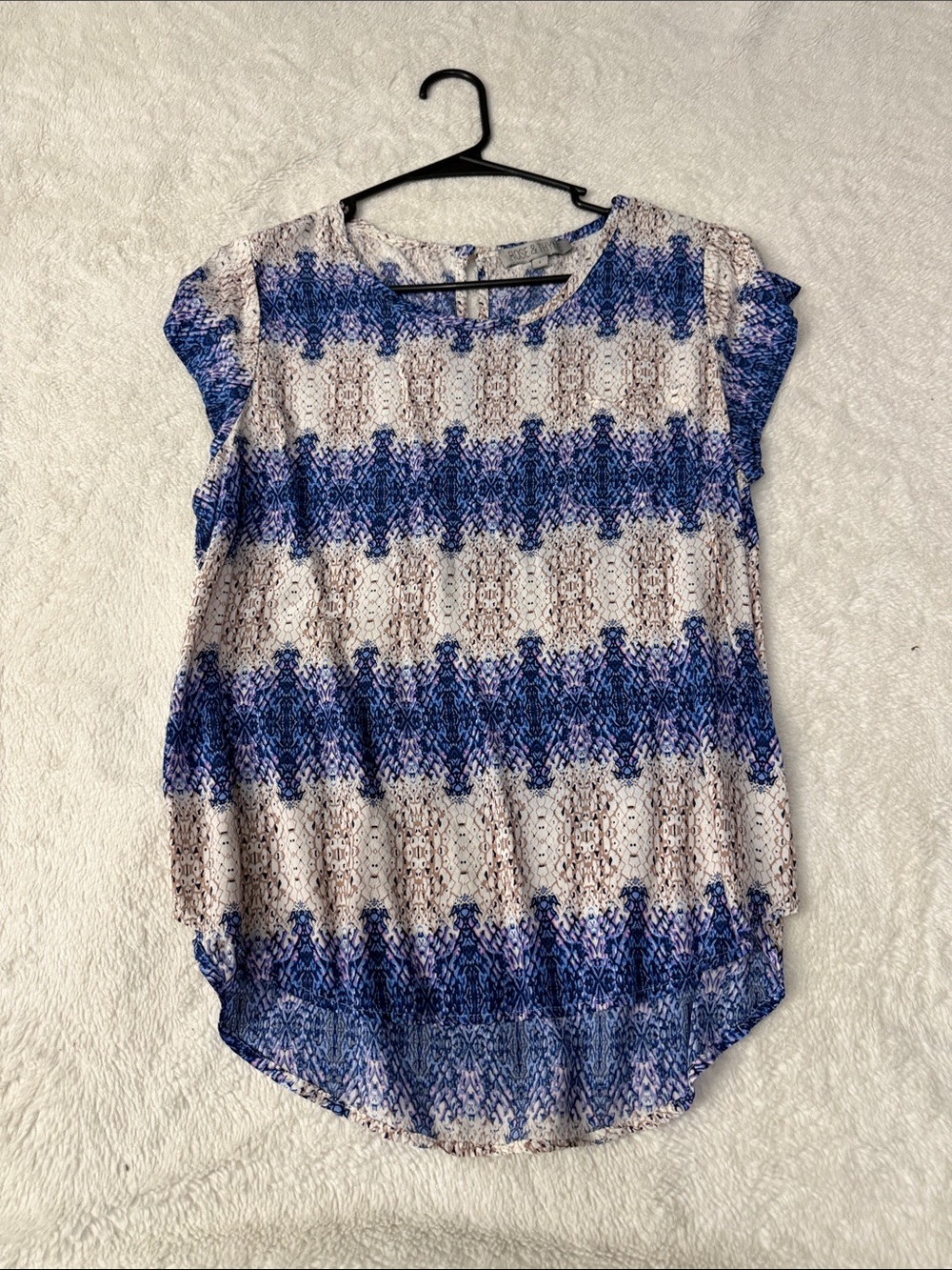 Blue Patterned Short-Sleeve Women’s Blouse